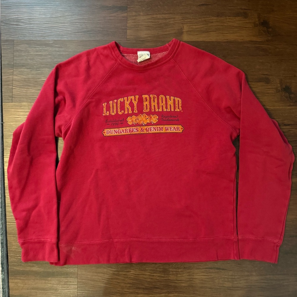 Lucky Brand Vintage Wonen’s Crewneck Sweatshirt‎ Dungarees Graphic Size Large